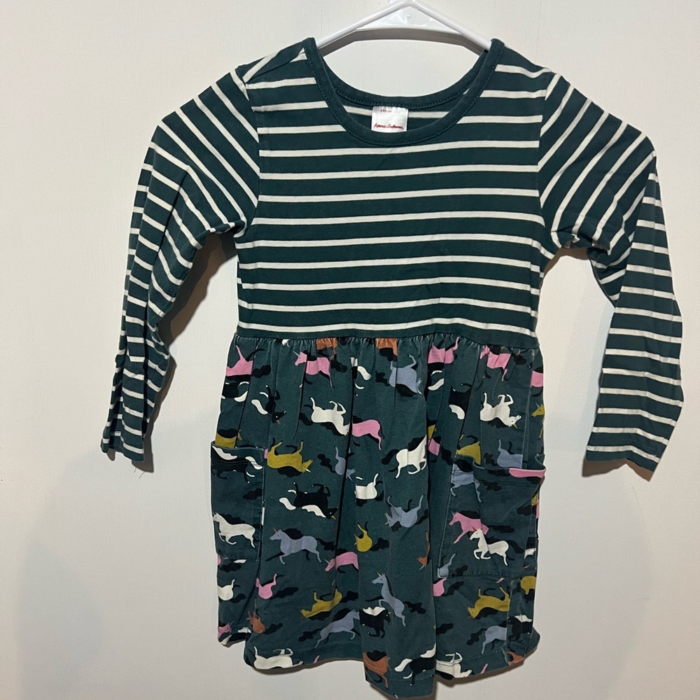 Hanna Andersson Green and White Striped Dress